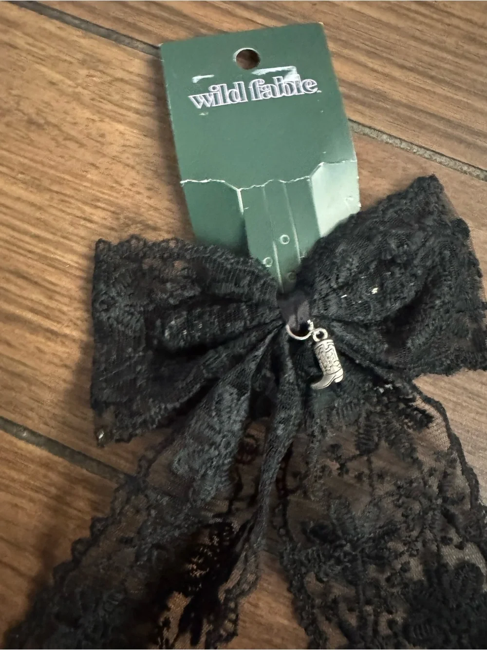 WILD FABLE Black Floral Lace Bow Hair Clip with western boot Charm